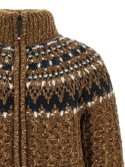 Moncler Indren Cable Knit High Collar Sweater In Brown