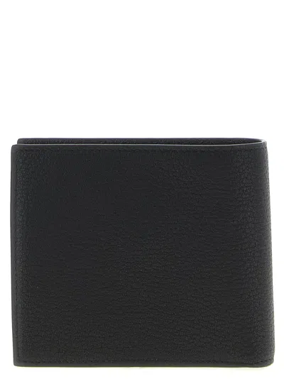 Balenciaga Men Black Bi-fold Wallet With Logo Lettering On The Front In Grained Leather Man In Black