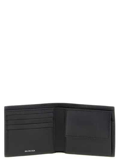 Balenciaga Men Black Bi-fold Wallet With Logo Lettering On The Front In Grained Leather Man In Black