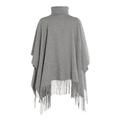 Fabiana Filippi Fringed Turtleneck Cape Soft Texture In Gray