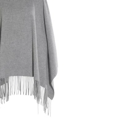 Fabiana Filippi Fringed Turtleneck Cape Soft Texture In Gray