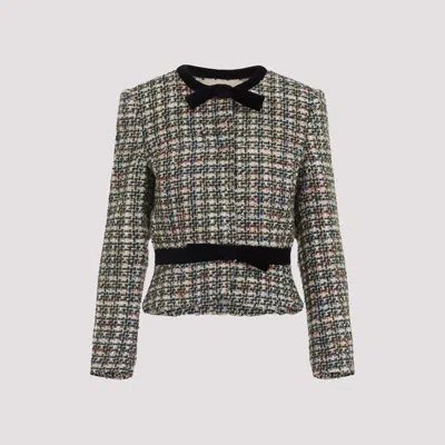 Valentino Garavani Multicolored Patterned Wool-blend Jacket In Black