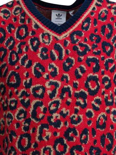 Adidas Originals Adidas X Wales Bonner Leopard Pattern V-neck Sweater Vest In Red