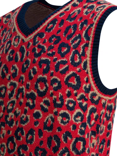 Adidas Originals Adidas X Wales Bonner Leopard Pattern V-neck Sweater Vest In Red