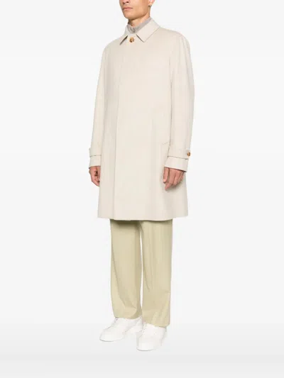 Lardini Long Virgin Wool Trench Coat For Men In Neutral