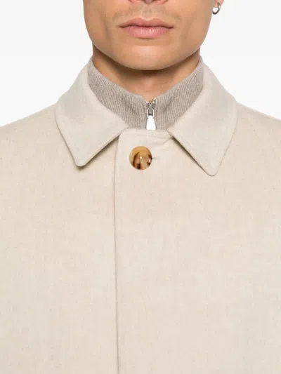 Lardini Long Virgin Wool Trench Coat For Men In Neutral