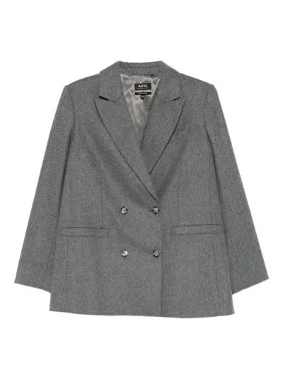 Apc A.p.c. A.p.c. Lucy Double-breasted Wool Blazer In Gray