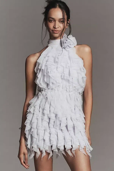 Maeve Frilled Rosette Halter Mini Dress In Purple