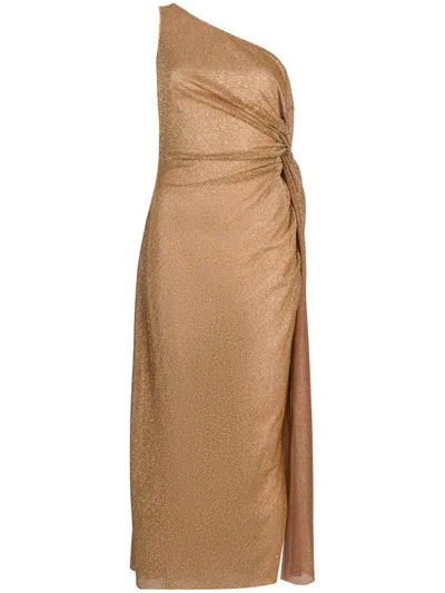 Oseree Knot-embellished Metallic Midi Dress In Brown