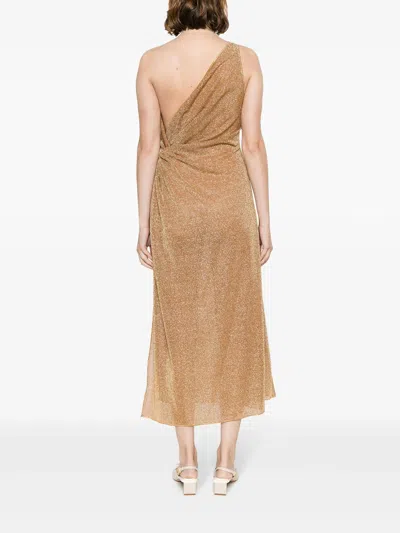 Oseree Knot-embellished Metallic Midi Dress In Brown