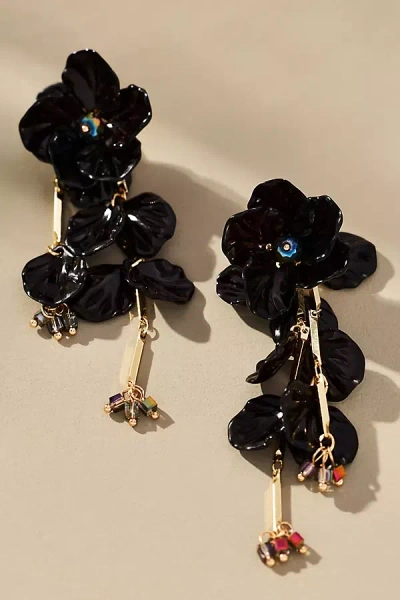 By Anthropologie Floral Drop Earrings In Black