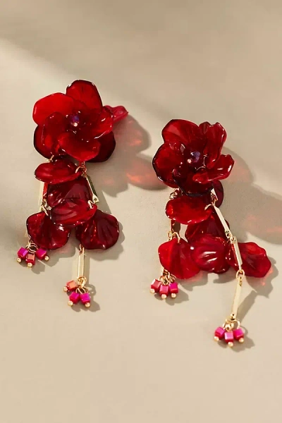 By Anthropologie Floral Drop Earrings In Red