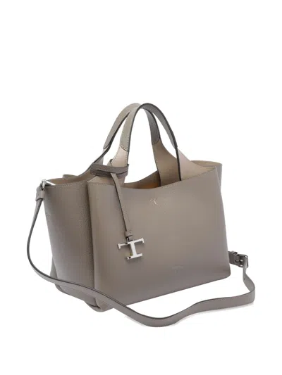 Tod's Dark Grey Leather Top Handle Bag In Green