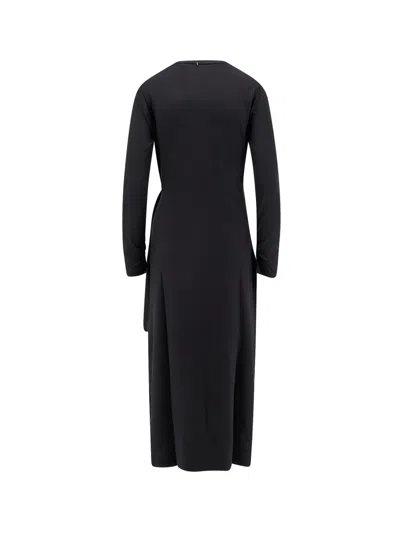 Hugo Boss Long Sleeve Midi Dress With Knot Detail In Black