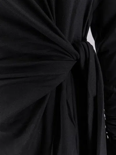 Hugo Boss Long Sleeve Midi Dress With Knot Detail In Black