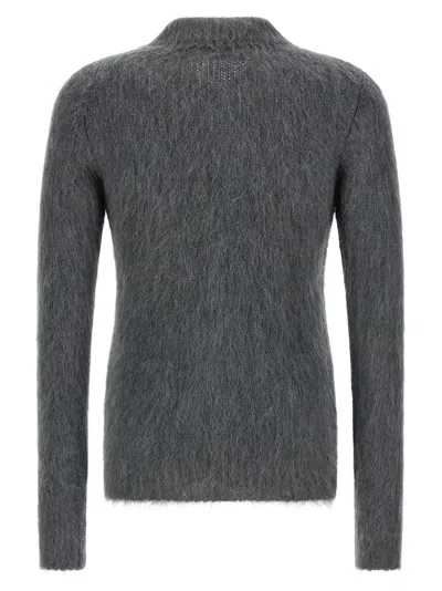 Gucci Men Grey Cardigan With Classic Collar And Brushed Effect In Mohair Blend Woman In Gray