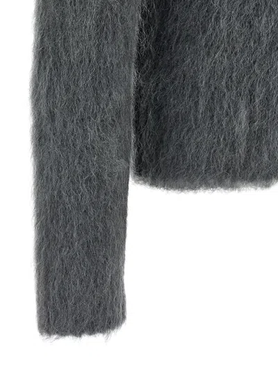 Gucci Men Grey Cardigan With Classic Collar And Brushed Effect In Mohair Blend Woman In Gray