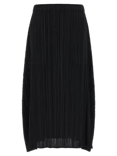 Issey Miyake October Midi Skirt Elastic Waistband In Black