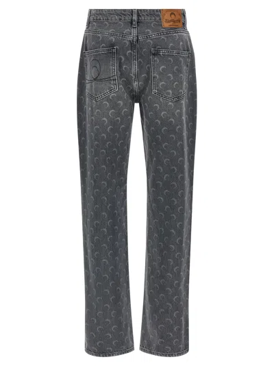 Marine Serre Moon Laser Grey Wash Denim Straight Jeans In Gray