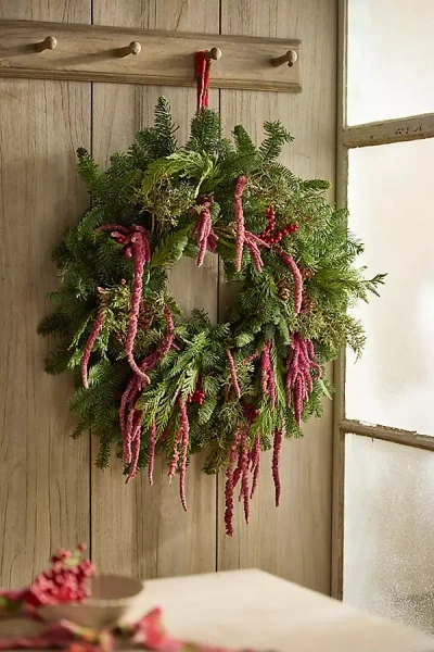 Terrain Fresh Evergreen + Amaranth Wreath In Green
