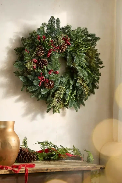 Terrain Fresh Evergreen + Red Berries Wreath In Green