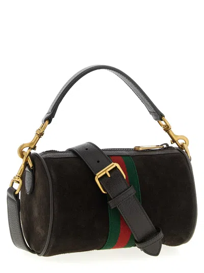 Gucci Dark Brown Suede Mini Ophidia Handbag In Brown