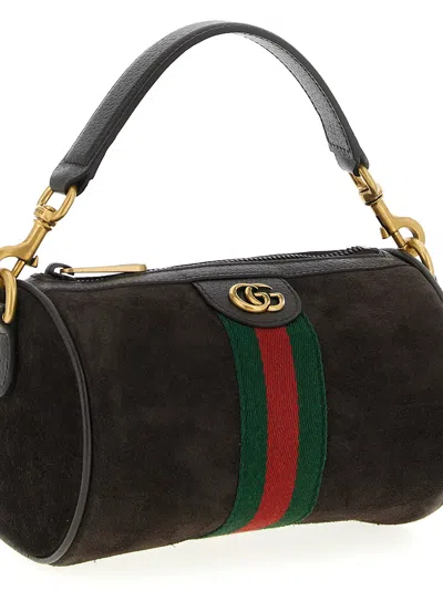 Gucci Dark Brown Suede Mini Ophidia Handbag In Brown