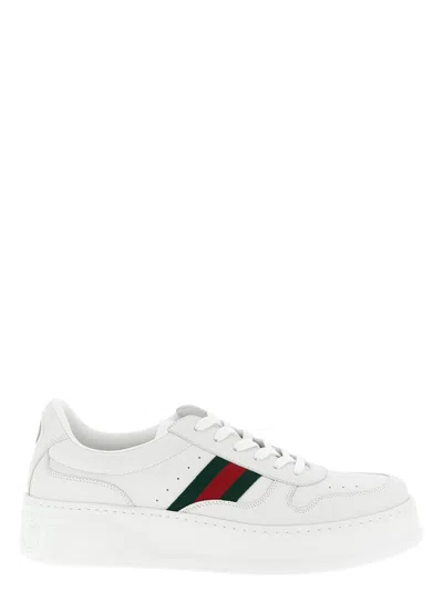 Gucci Men White Sneakers With Web Detail And Oversized Sole In Leather Man