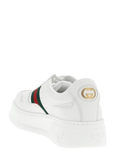 Gucci Men White Sneakers With Web Detail And Oversized Sole In Leather Man