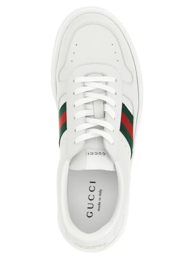 Gucci Men White Sneakers With Web Detail And Oversized Sole In Leather Man