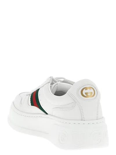 Gucci Women White Sneakers With Web Detail And Oversized Sole In Leather Woman