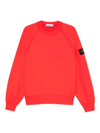 Stone Island Oversized Fit Crewneck Sweatshirt In Brushed Organic Cotton Fleece Clothing In Red