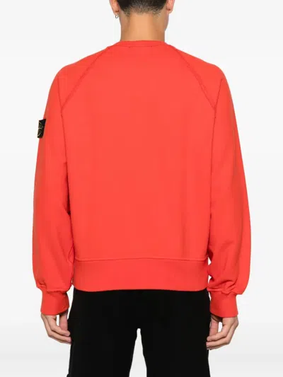 Stone Island Oversized Fit Crewneck Sweatshirt In Brushed Organic Cotton Fleece Clothing In Red