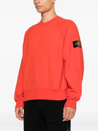 Stone Island Oversized Fit Crewneck Sweatshirt In Brushed Organic Cotton Fleece Clothing In Red