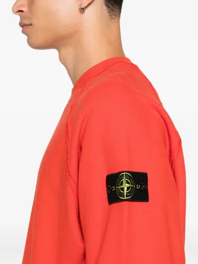 Stone Island Oversized Fit Crewneck Sweatshirt In Brushed Organic Cotton Fleece Clothing In Red
