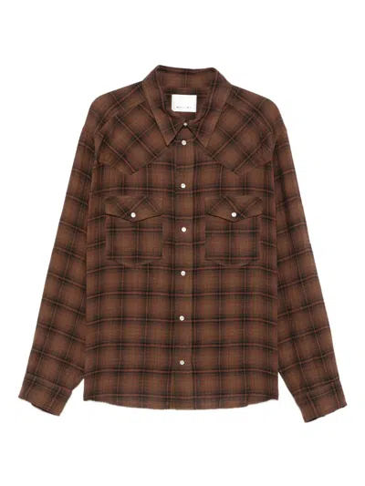 Isabel Marant Checked Long Sleeve Shirt With Chest Pockets In Brown