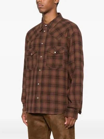 Isabel Marant Checked Long Sleeve Shirt With Chest Pockets In Brown
