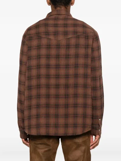 Isabel Marant Checked Long Sleeve Shirt With Chest Pockets In Brown