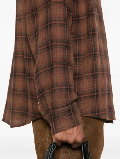 Isabel Marant Checked Long Sleeve Shirt With Chest Pockets In Brown