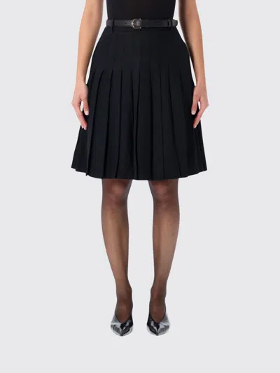 Self-portrait Black Pleated Twill Midi Skirt With Belt In Black