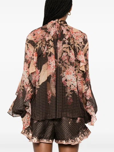 Zimmermann Womens Black Floral Illuminate Flutter Floral-print Sheer Blouse In Multi