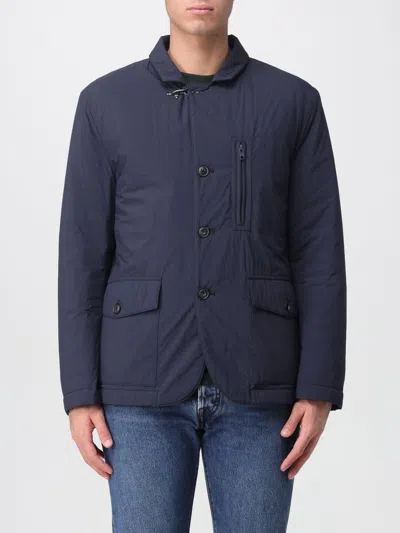 Fay Navy Hooded Coat With Button And Zipper Closure In Blue
