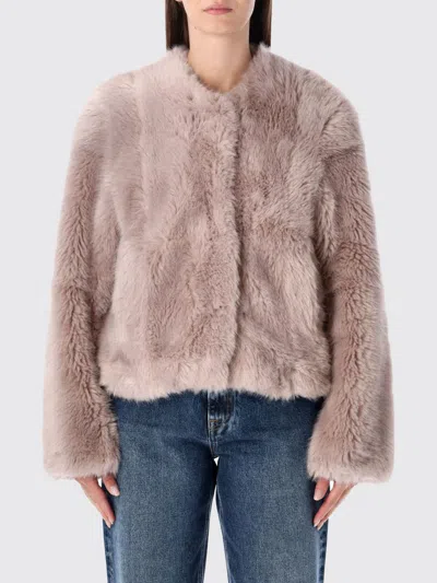 Stand Studio Cropped Faux Fur Jacket With Boxy Silhouette In Pink