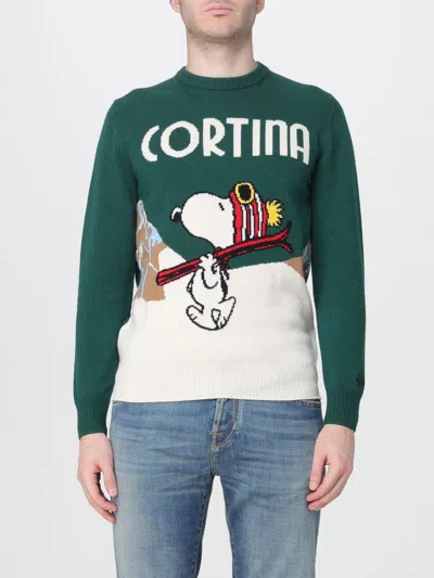 Mc2 Saint Barth Green Wool-blend Sweater With Snoopy Cortina In Multi