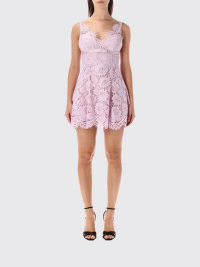 Self-portrait Pink Foral Lace Mini Dress With Satin Bow In Pink