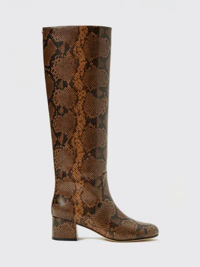 Twinset Glossy Knee-high Ankle Boots With Snakeskin Pattern In Animal Print