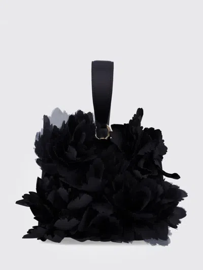 Ferragamo Mini Satin Clutch With Floral Embellishments In Black