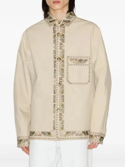 Isabel Marant Beaded Long Sleeve Jacket With Patch Pocket In Gold