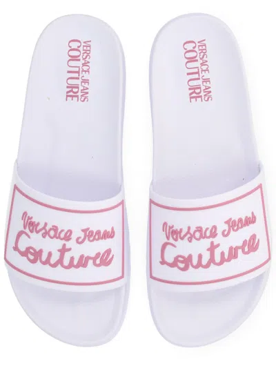 Versace Jeans Couture Flat Open Toe Sandals Shelly Bottom In White