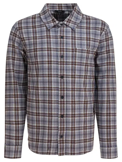 Vince Long Sleeve Plaid Shirt With Button-down Collar In Blue